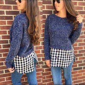 Blue Sweater | Plaid Flannel Bottom